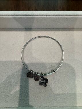 Alex and Ani Silver-Tone Four Leaf Clover Charm Bangle Bracelet